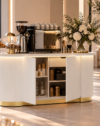 Mobilny bar eventowy z oświetleniem LED - biały, ryflowany, ze złotą podstawą - Thumbnail Image 2