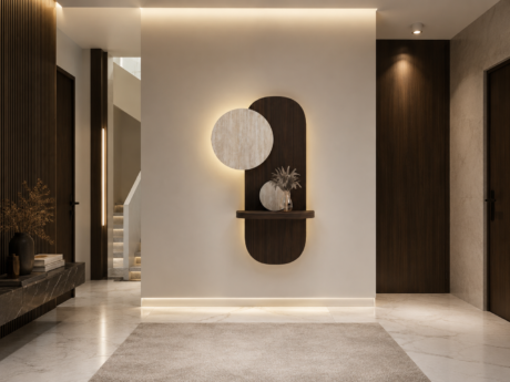 Panel ścienny Tunis VIII z półką i podświetleniem LED - dekoracyjny panel ścienny premium