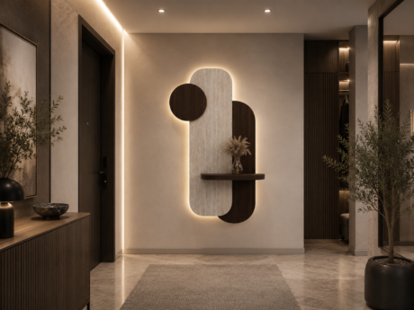 Panel ścienny Tunis IX z półką i podświetleniem LED - dekoracyjny panel ścienny premium